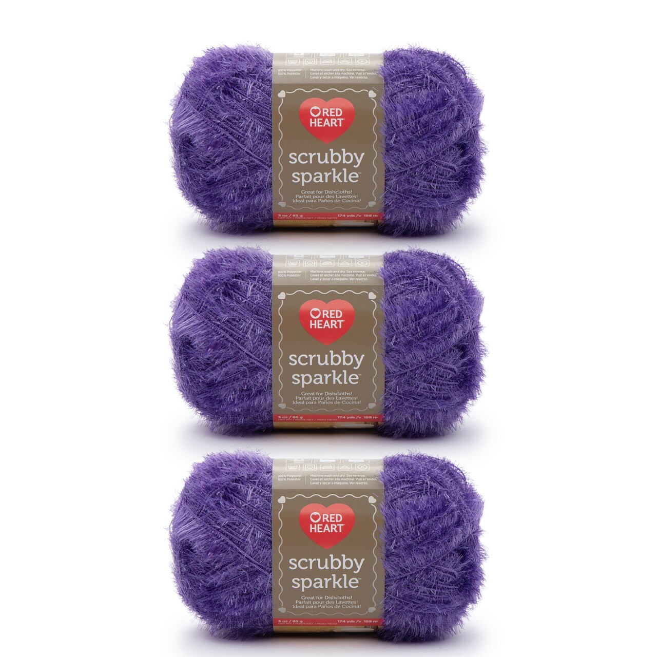 Red Heart Scrubby Sparkle Grape Yarn - 3 Pack of 85g/3oz - Polyester - 4 Medium (Worsted) - 174 Yards - Knitting/Crochet